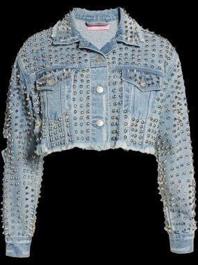 Azalea Wang Studded Crop Denim Jacket